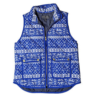 Women's J. Crew Blue Fair Isle Down Puffer Vest Size Small PETITE Winter Holiday